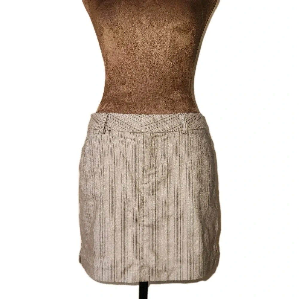 Vintage Rampage Y2K 90's Low Rise Mini‎ Skirt Tan Olive Striped Stretch Size 7